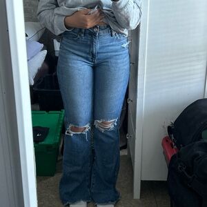 American Eagle Outfitters Light Blue Distressed High-Rise Flare Jeans